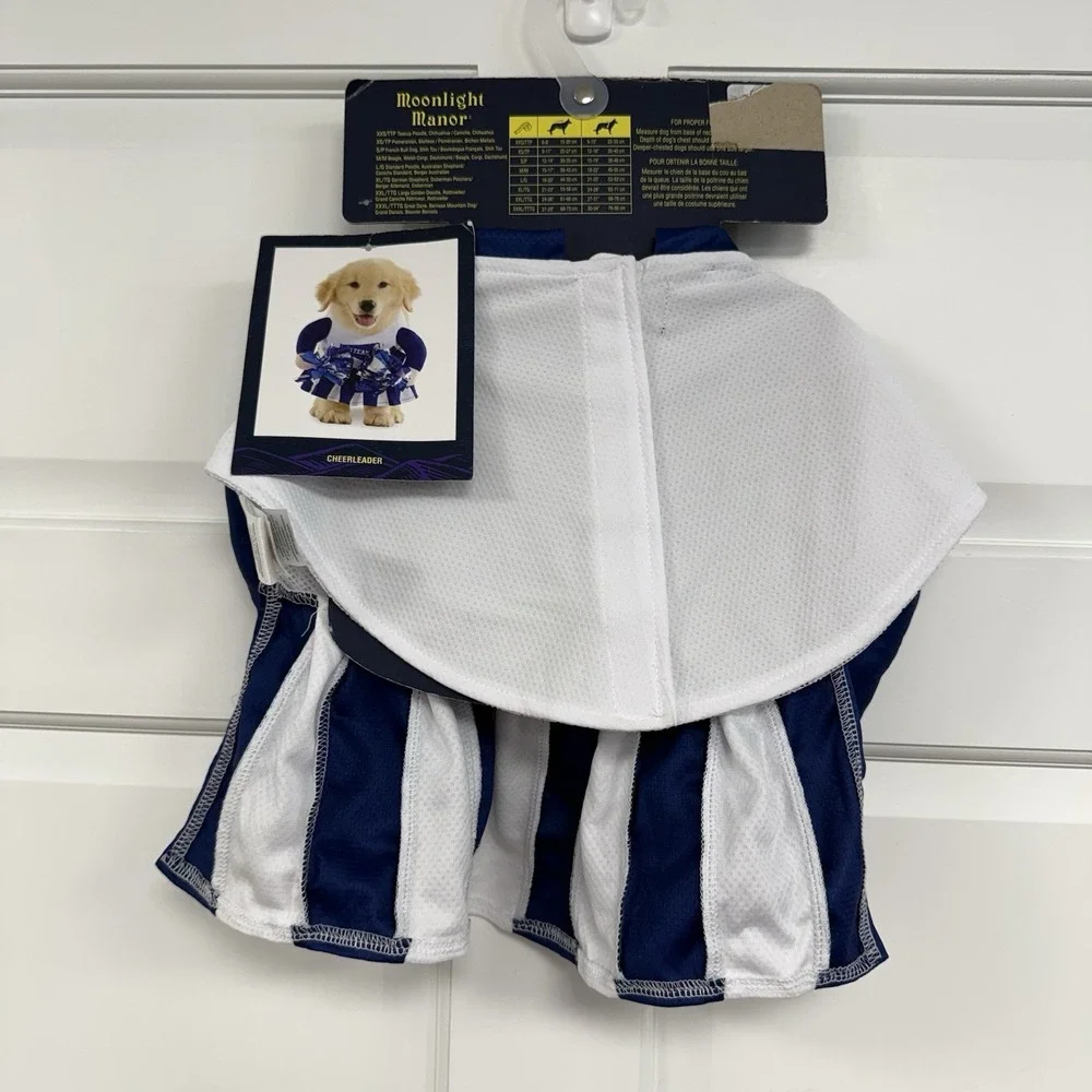 NWT Cheerleader Dog Costume L Pet Apparel Blue White & Pom Poms Dogs Go Team